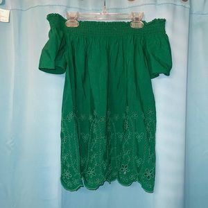 Forest green off the shoulder eyelet top
